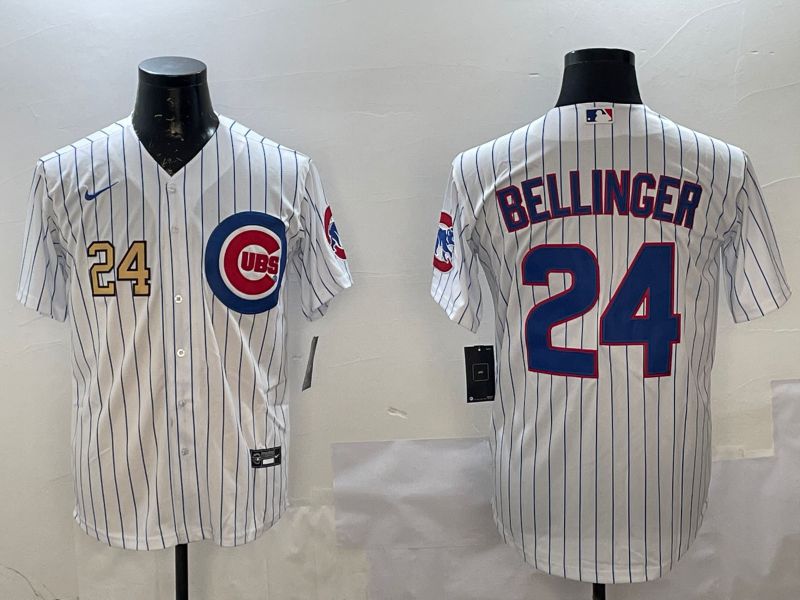 Men Chicago Cubs 24 Bellinger White Stripe Game 2025 Nike MLB Jersey style 2
